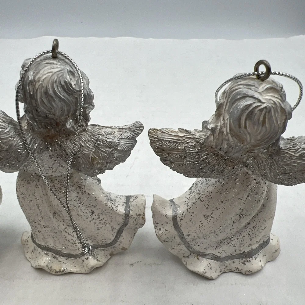 Homeco Silver and White ANGEL ORNAMENTS Set of 3 Home Interior 54037‎
